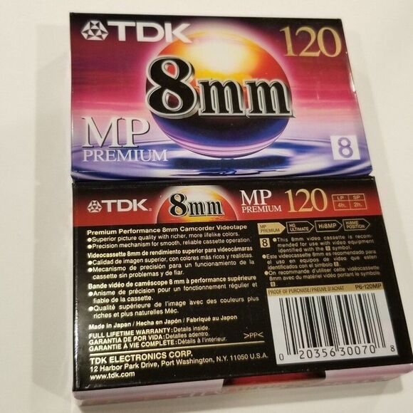Vintage TDK P6-120MP 8mm 120 Minute Premium Camcorder Video Tapes Lot 2 New - Picture 1 of 3